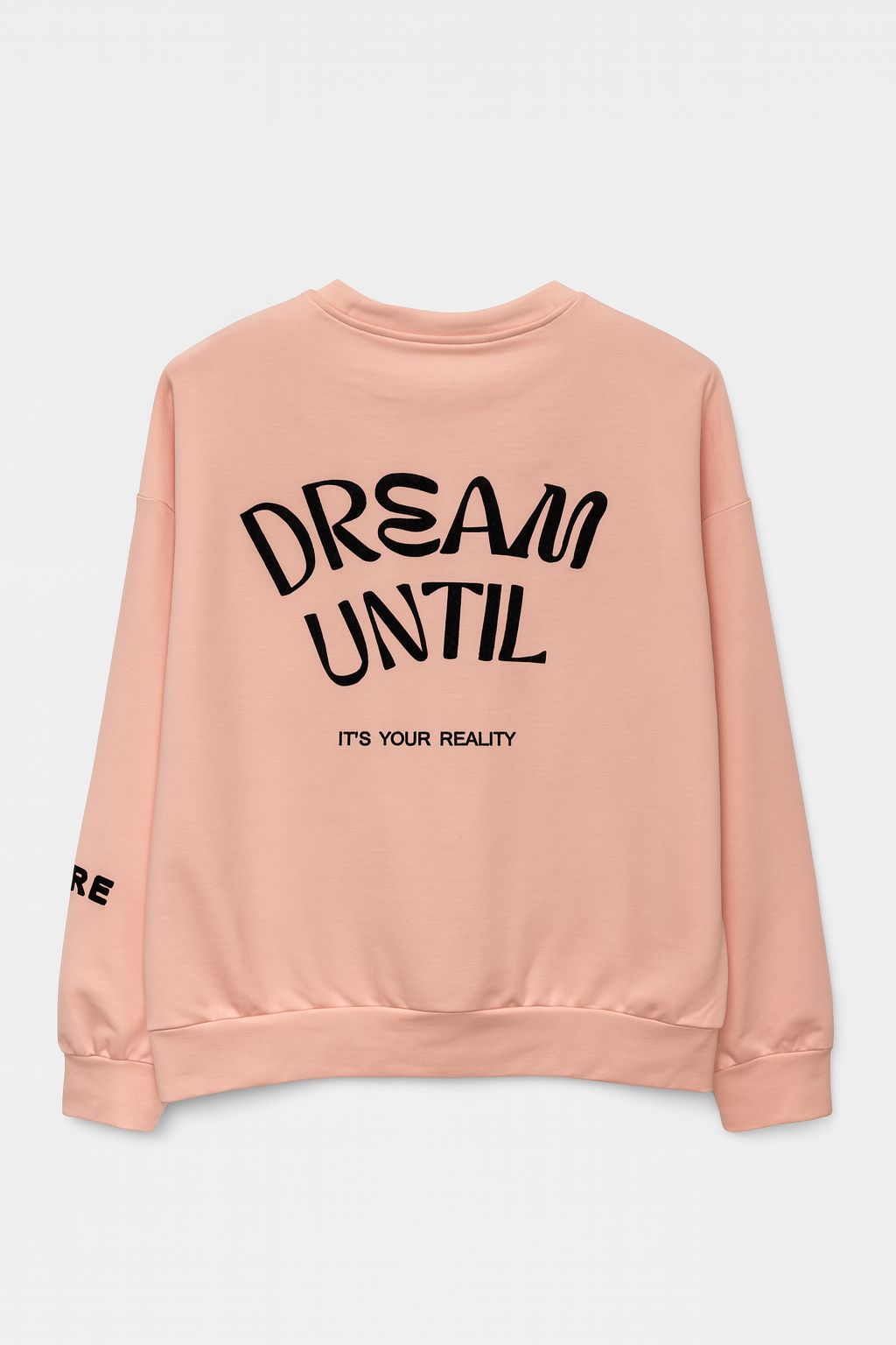Pembe Nakışlı Bisiklet Yaka Önü Baskılı Oversize 2 İPLİK Sweatshirt ek resim